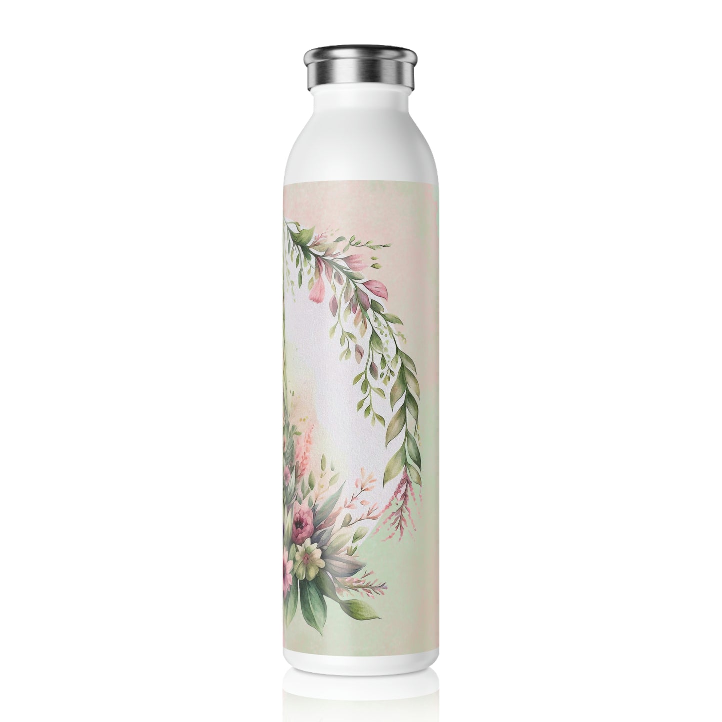 Spring Topiary Flowers Watercolor Slim Water Bottle