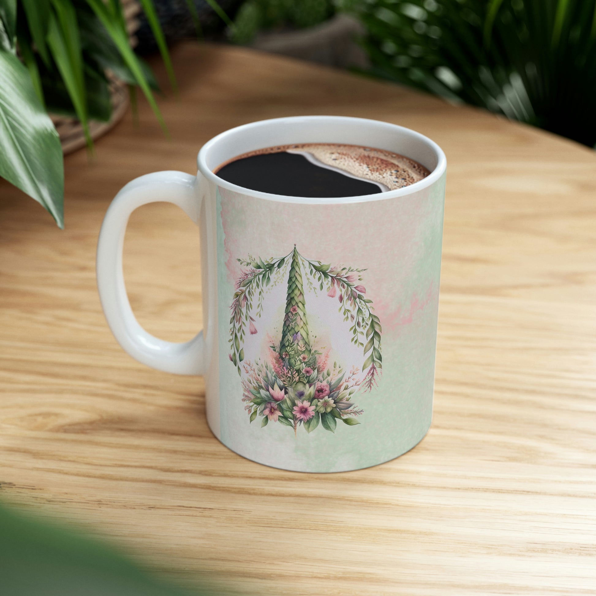 Spring Topiary Watercolor Ceramic Mug 11oz