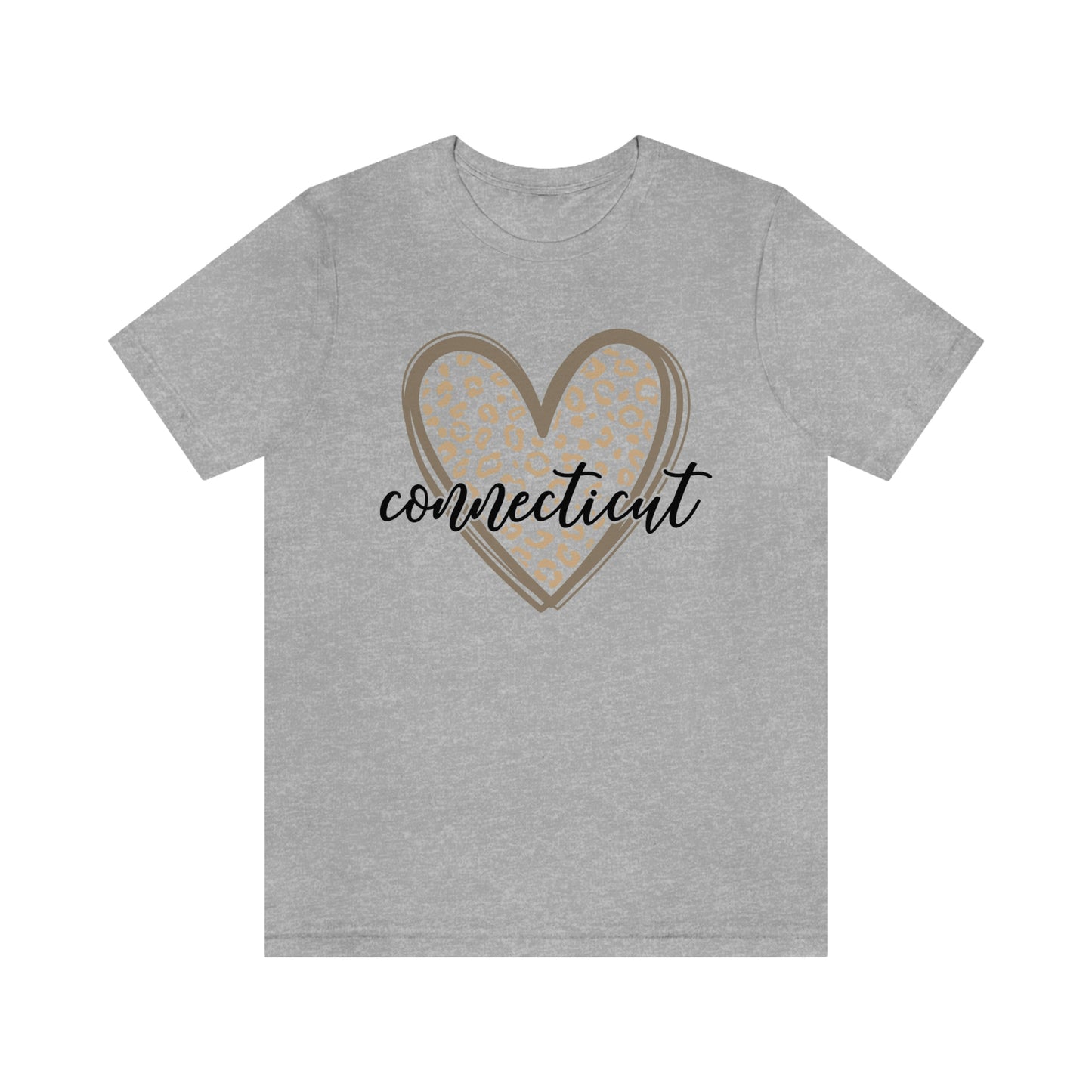 Connecticut Gold Leopard Print Heart Script Short Sleeve T-shirt