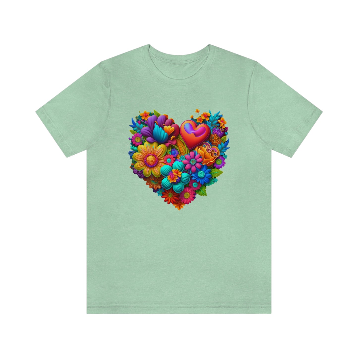 Bright Floral Heart Unisex Jersey Short Sleeve Tee