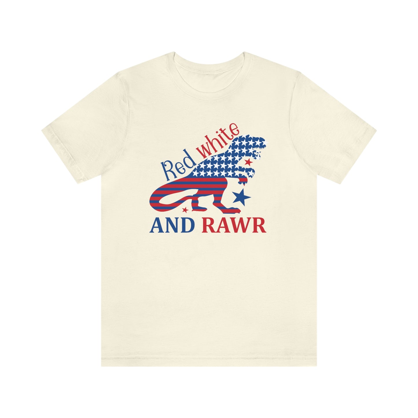 Red White Rawr Dinosaur 4th of July Unisex Jersey Short Sleeve Tee