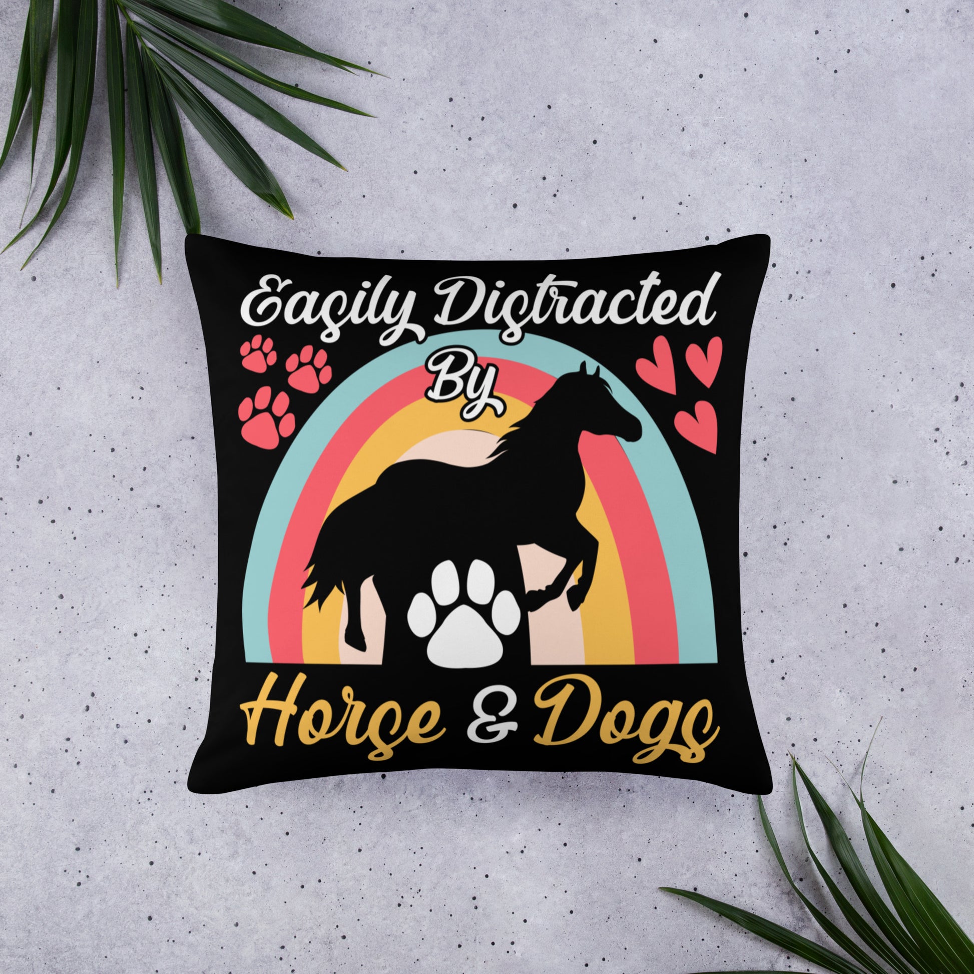 Easily Distracted by Horse and Dogs Throw Pillow
