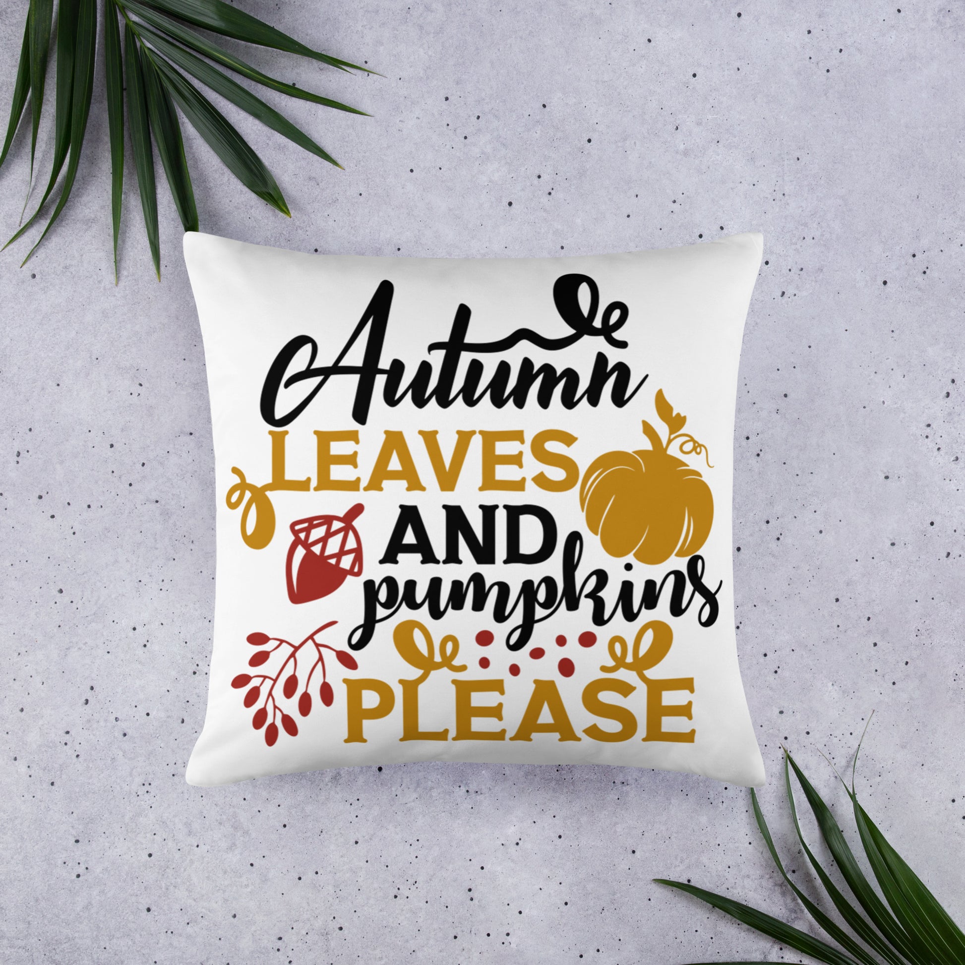 Autumn Leaves and Pumpkins Please Throw Pillows