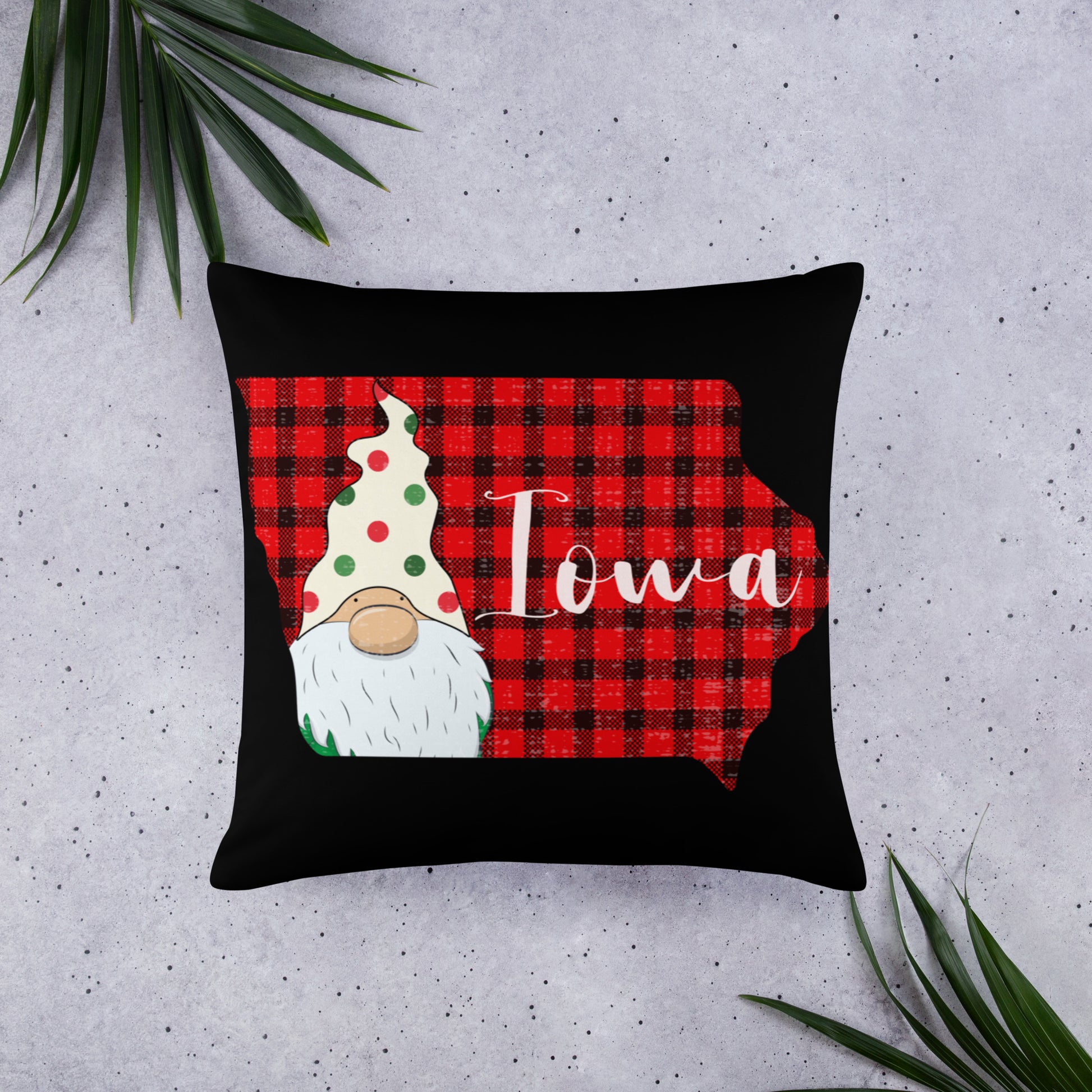 Iowa Plaid Gnome Throw Pillow