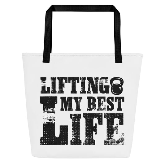 Lifting My Best Life All-Over Print Large Tote Bag