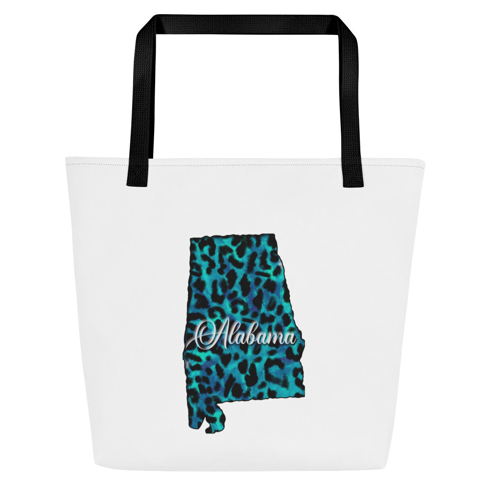 Alabama Blue Leopard Large Tote Bag