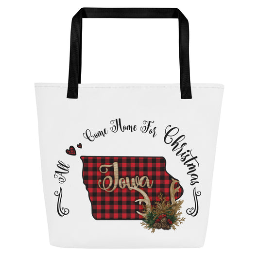 Iowa All Come Home For Christmas All-Over Print Large Tote Bag