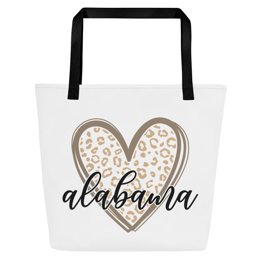 Alabama Leopard Heart All-Over Print Large Tote Bag