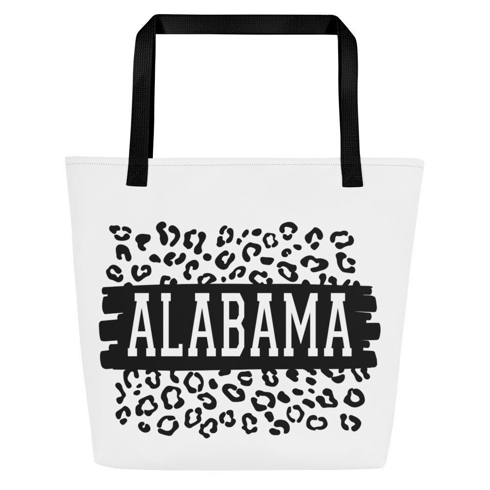 Alabama Black on Leopard Large Tote Bag