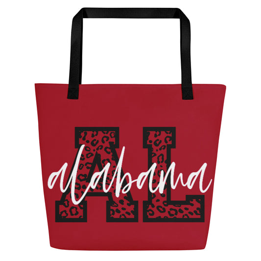 Alabama Script on Leopard AL All-Over Print Large Tote Bag