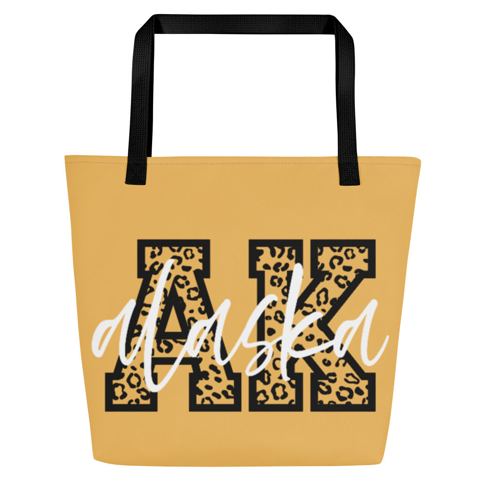 Alaska Script on AK White Script Large Tote Bag