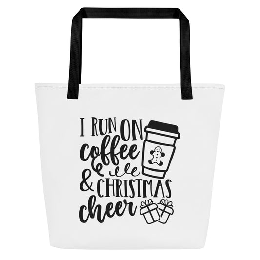 I Run on Coffee & Christmas Cheer All-Over Print Large Tote Bag