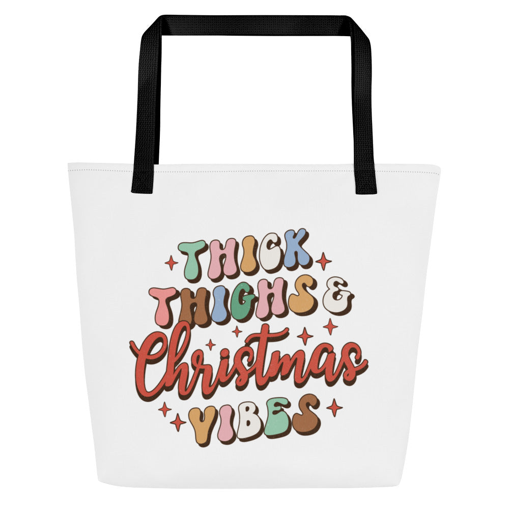 Thick Thighs Christmas Vibes All-Over Print Large Tote Bag