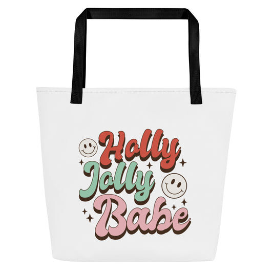 Holly Jolly Babe All-Over Print Large Tote Bag
