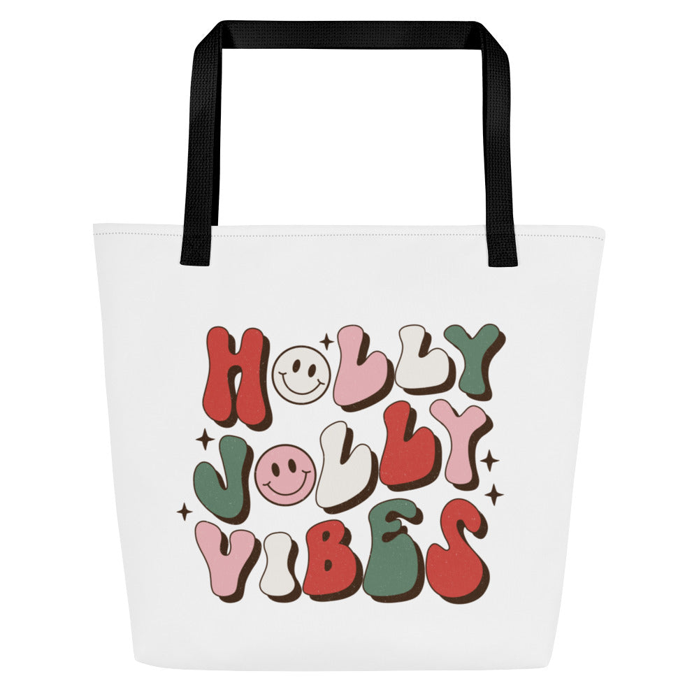 Holly Jolly Vibes All-Over Print Large Tote Bag
