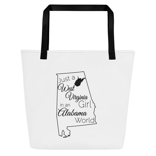 Just a West Virginia Girl in an Alabama World Large Tote Bag