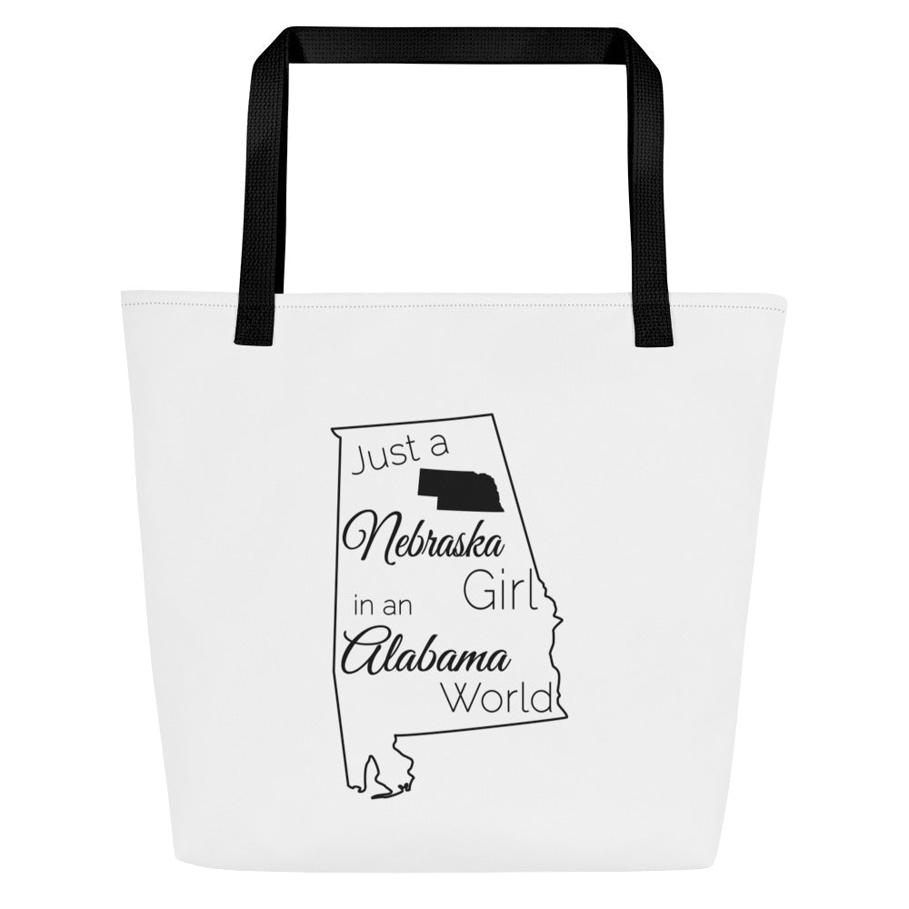 Just a Nebraska Girl in an Alabama World Large Tote Bag