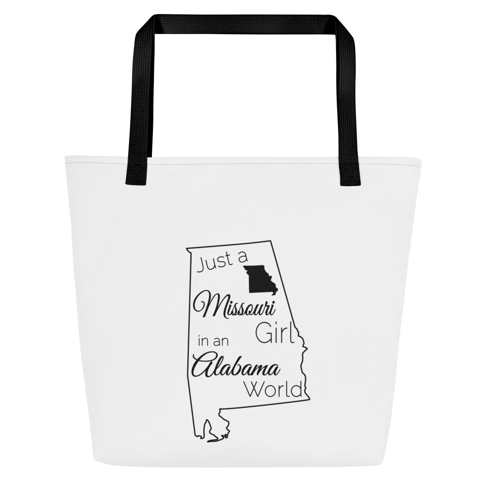 Just a Missouri Girl in an Alabama World Large Tote Bag