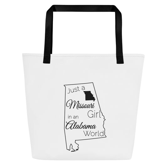 Just a Missouri Girl in an Alabama World Large Tote Bag