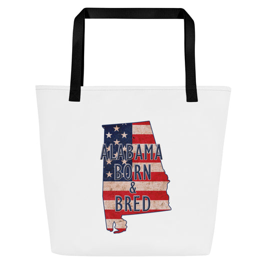 Alabama Born & Bred US Flag Large Tote Bag