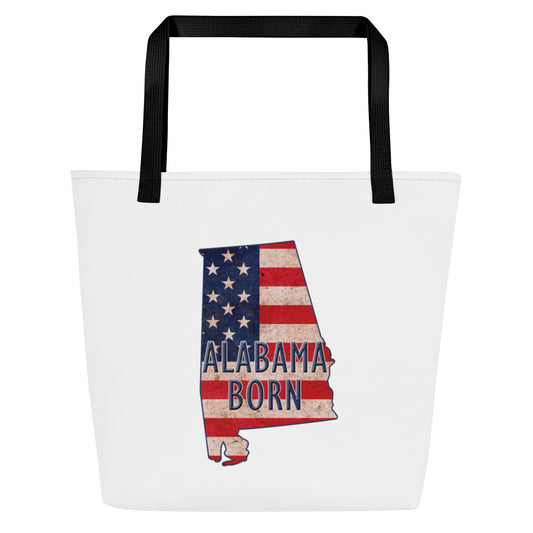 Alabama Born US Flag Large Tote Bag