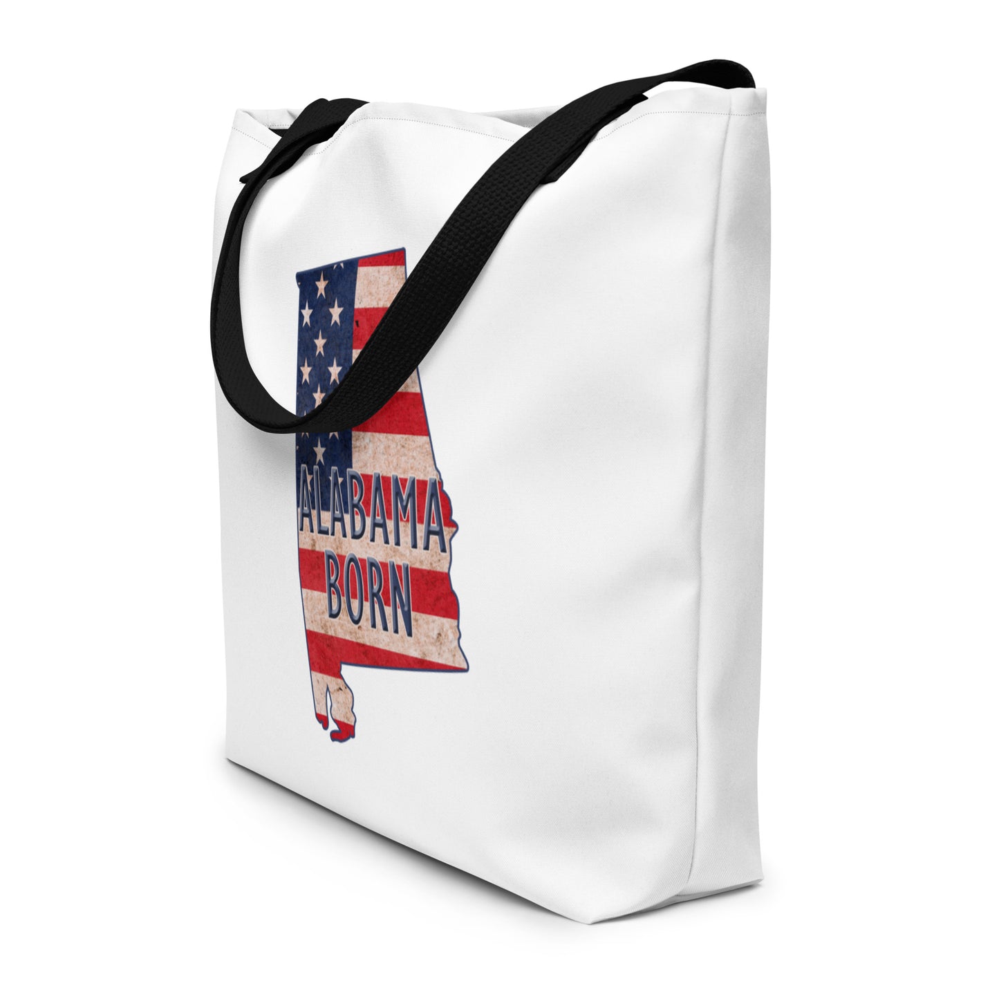 Alabama Born US Flag Large Tote Bag