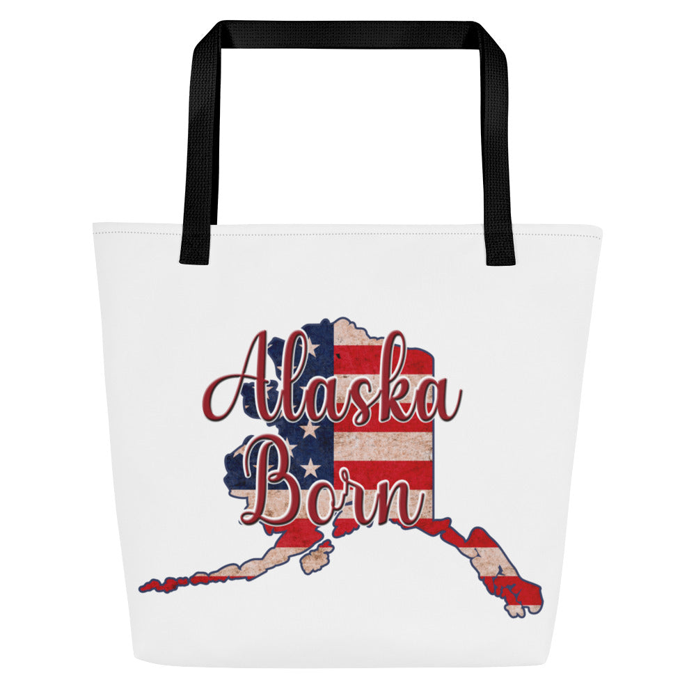 Alaska Born on US Flag Large Tote Bag