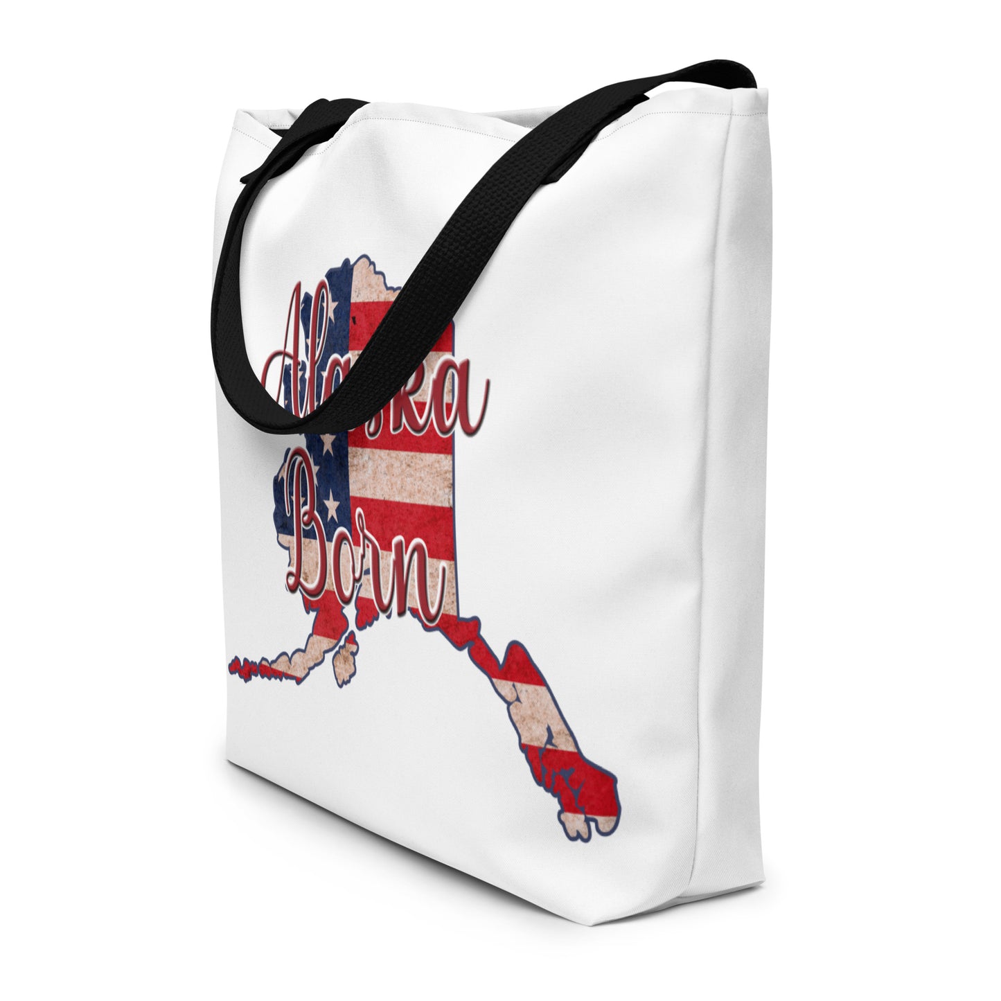 Alaska Born on US Flag Large Tote Bag