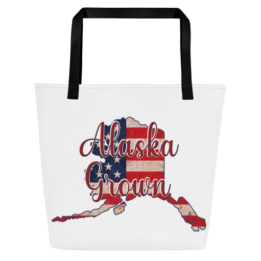 Alaska Grown on US Flag Large Tote Bag