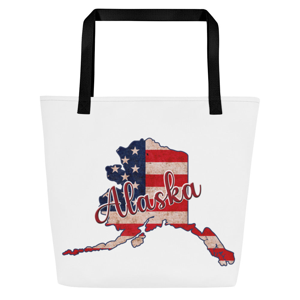 Alaska on US Flag Large Tote Bag