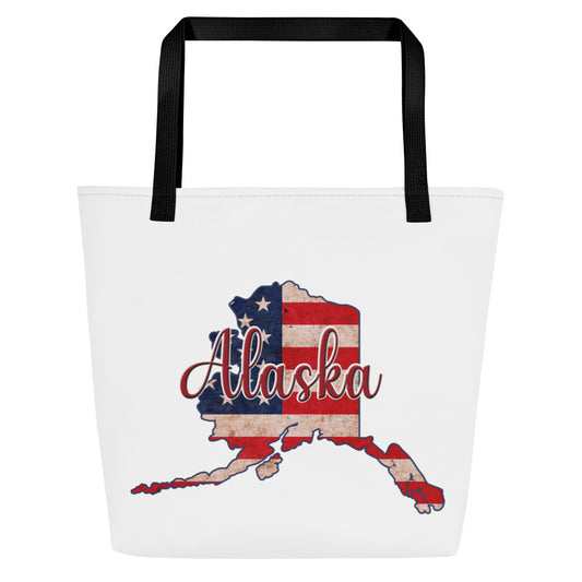 Alaska on US Flag Large Tote Bag
