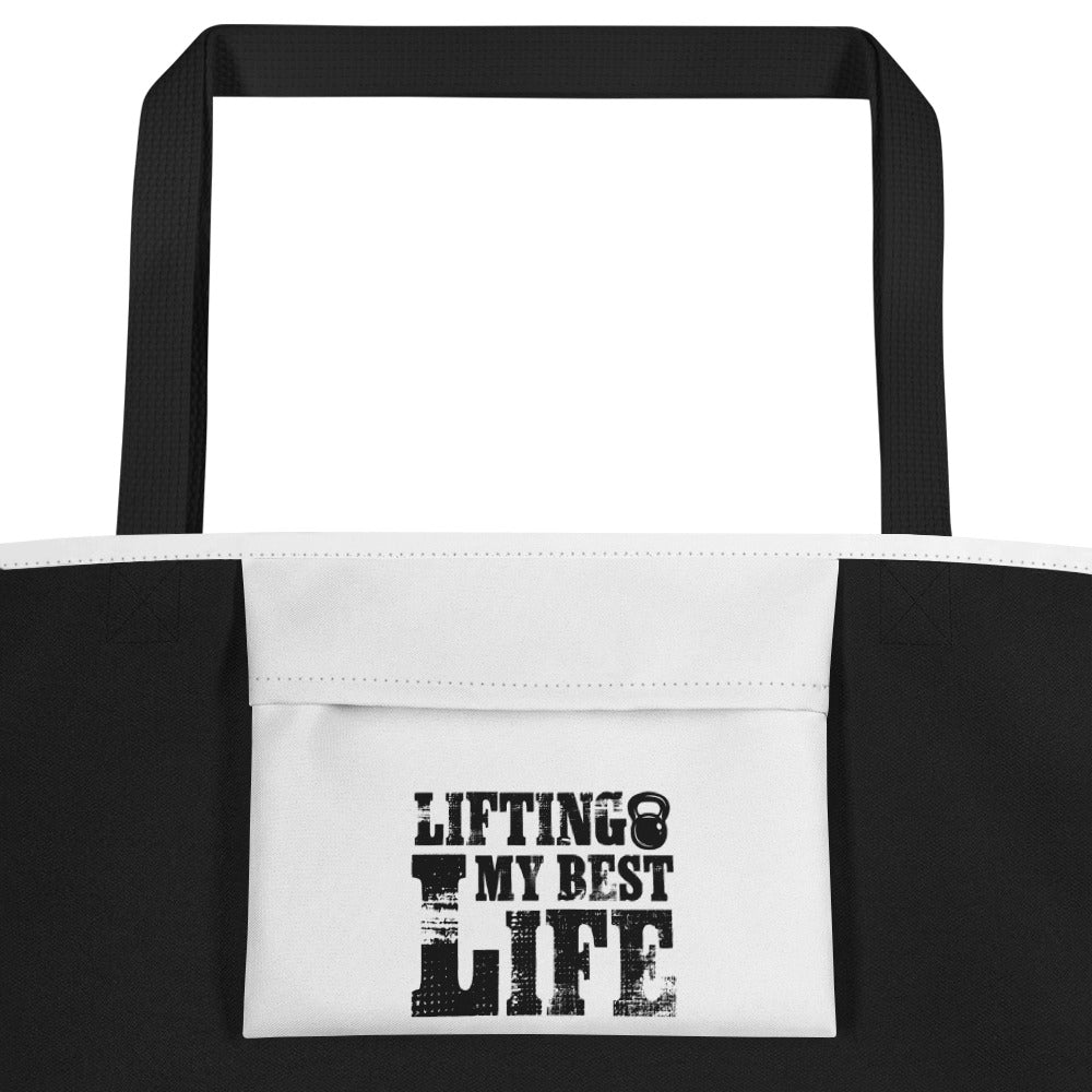 Lifting My Best Life All-Over Print Large Tote Bag