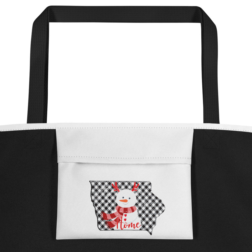 Iowa Gingham Snowman All-Over Print Large Tote Bag