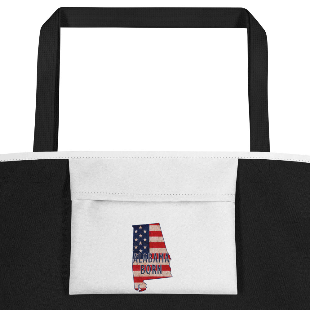 Alabama Born US Flag Large Tote Bag