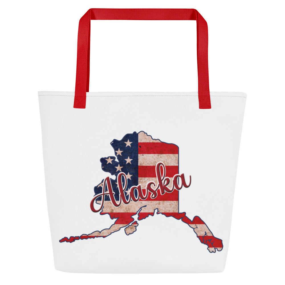 Alaska on US Flag Large Tote Bag