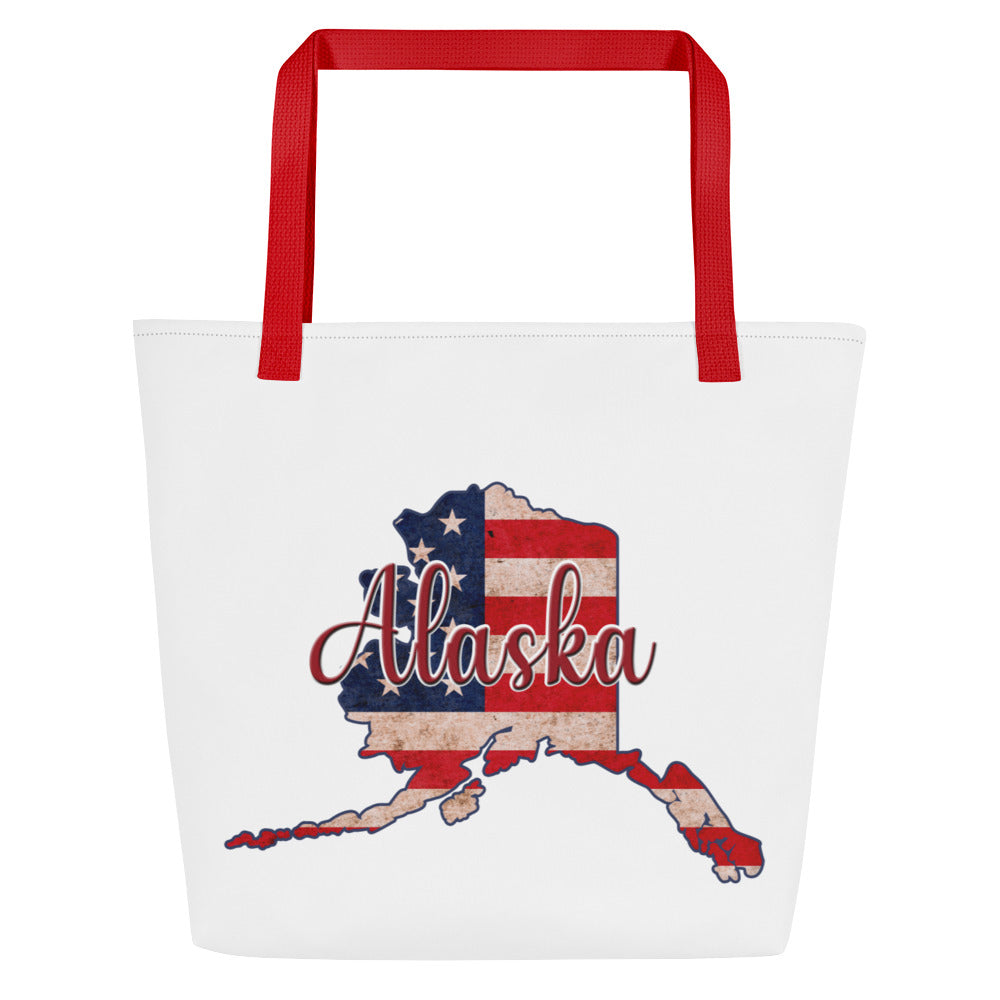 Alaska on US Flag Large Tote Bag