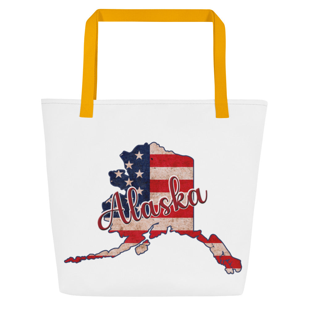 Alaska on US Flag Large Tote Bag