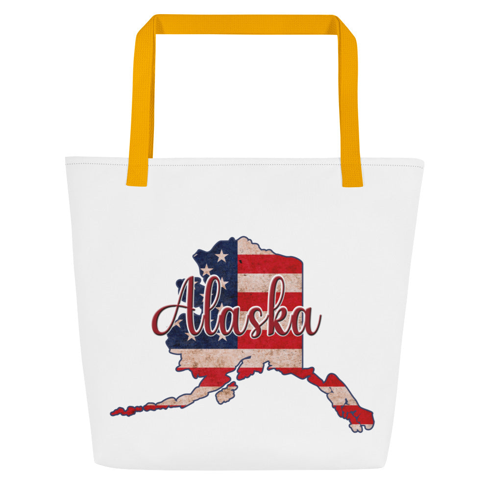 Alaska on US Flag Large Tote Bag