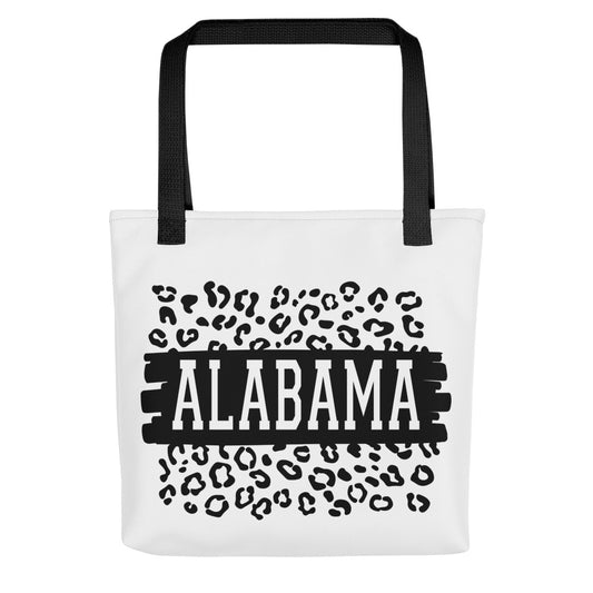 Alabama Black on Leopard Print Tote Bag