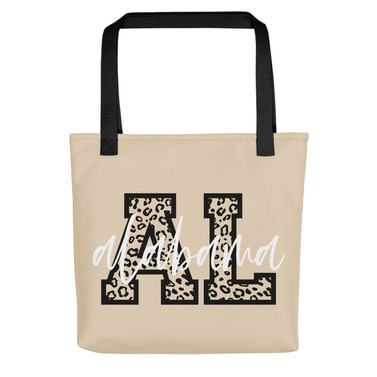 Alabama Script on Leopard AL Tote bag