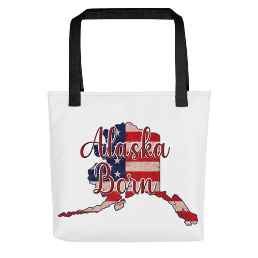 Alaska Born US Flag Tote Bag