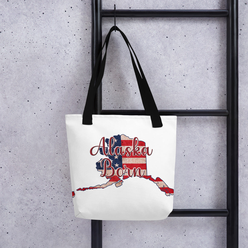 Alaska Born US Flag Tote Bag