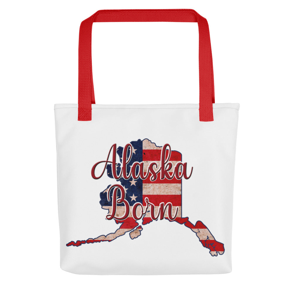 Alaska Born US Flag Tote Bag