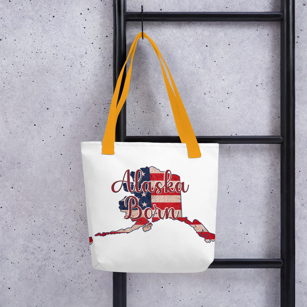 Alaska Born US Flag Tote Bag