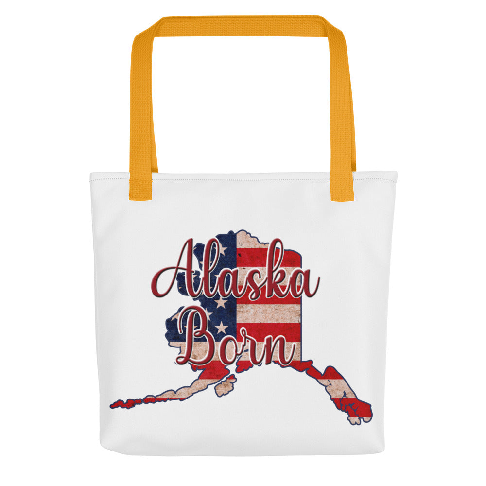 Alaska Born US Flag Tote Bag