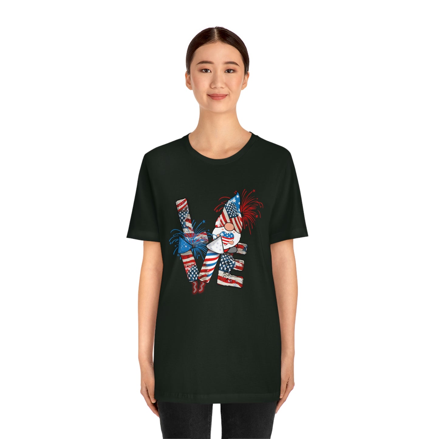 Love Rockets Gnome 4th of July Independence Day Unisex Jersey Short Sleeve Tee