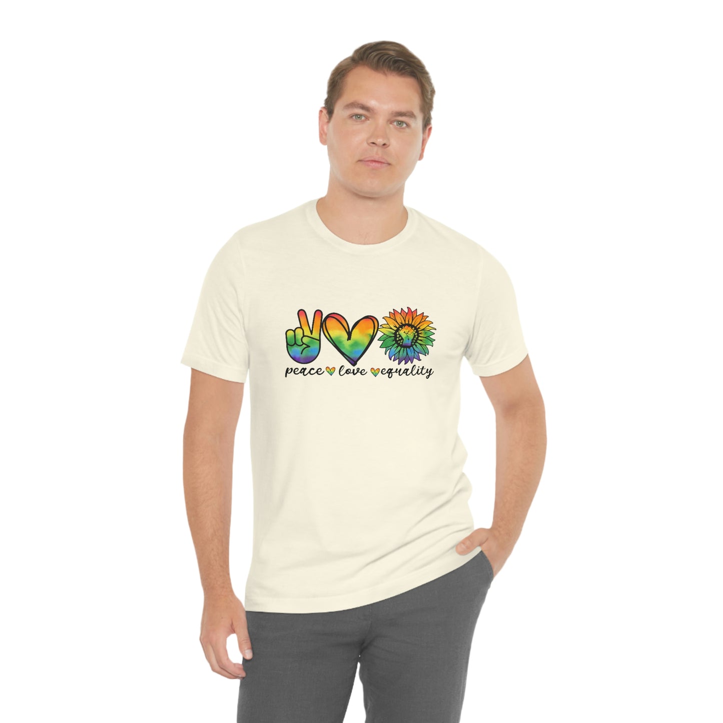 Peace Love Equality LGBTQIA Print Unisex Jersey Short Sleeve Tee