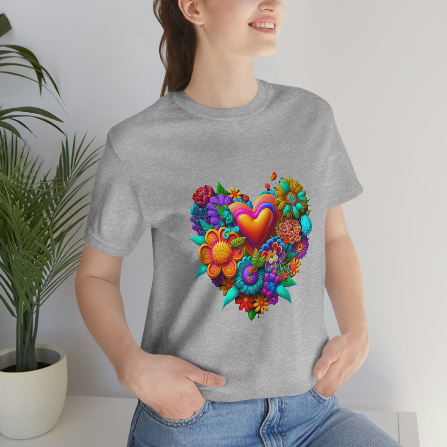 Bright Floral Heart Unisex Jersey Short Sleeve Tee