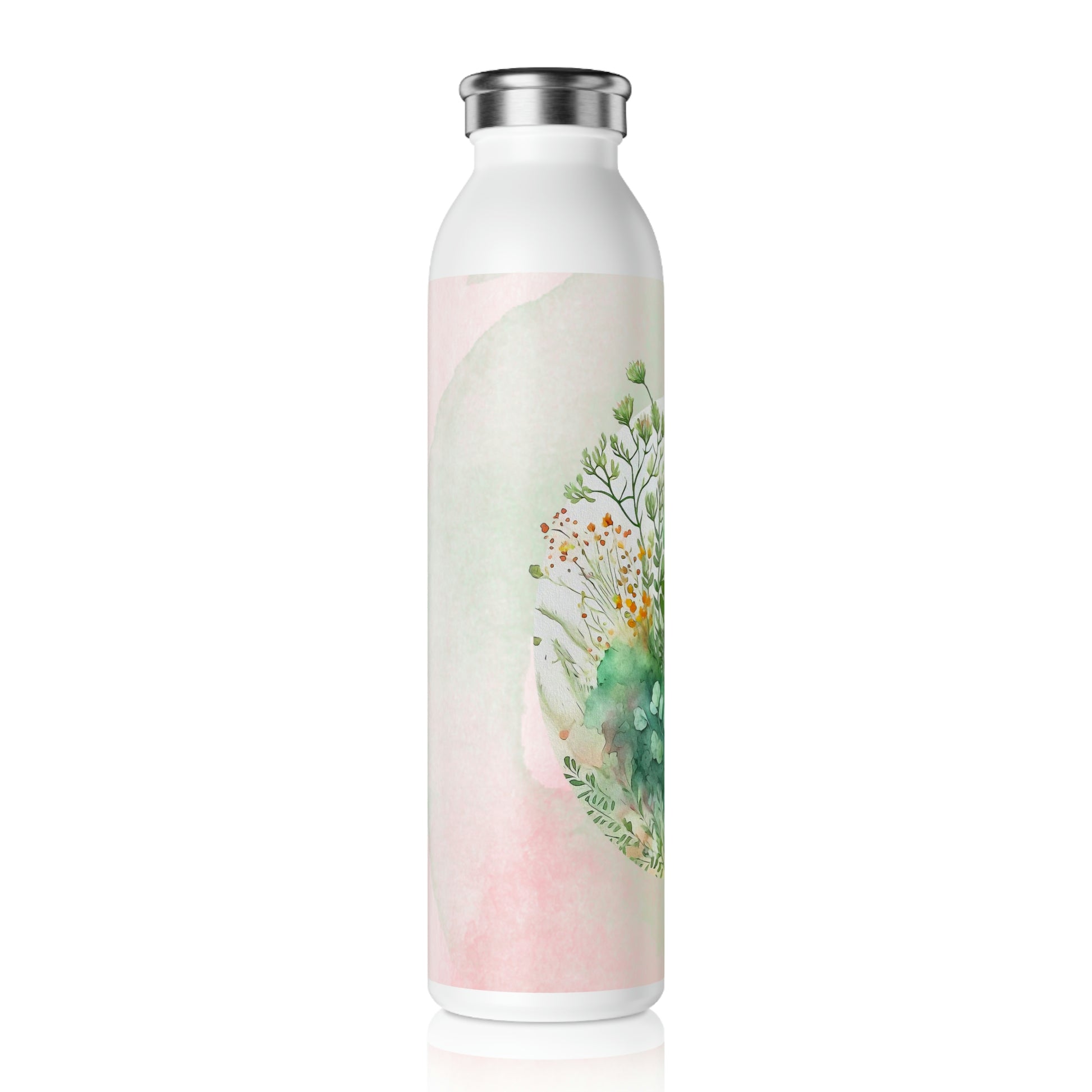 Spring Greenery Watercolor Slim Water Bottle