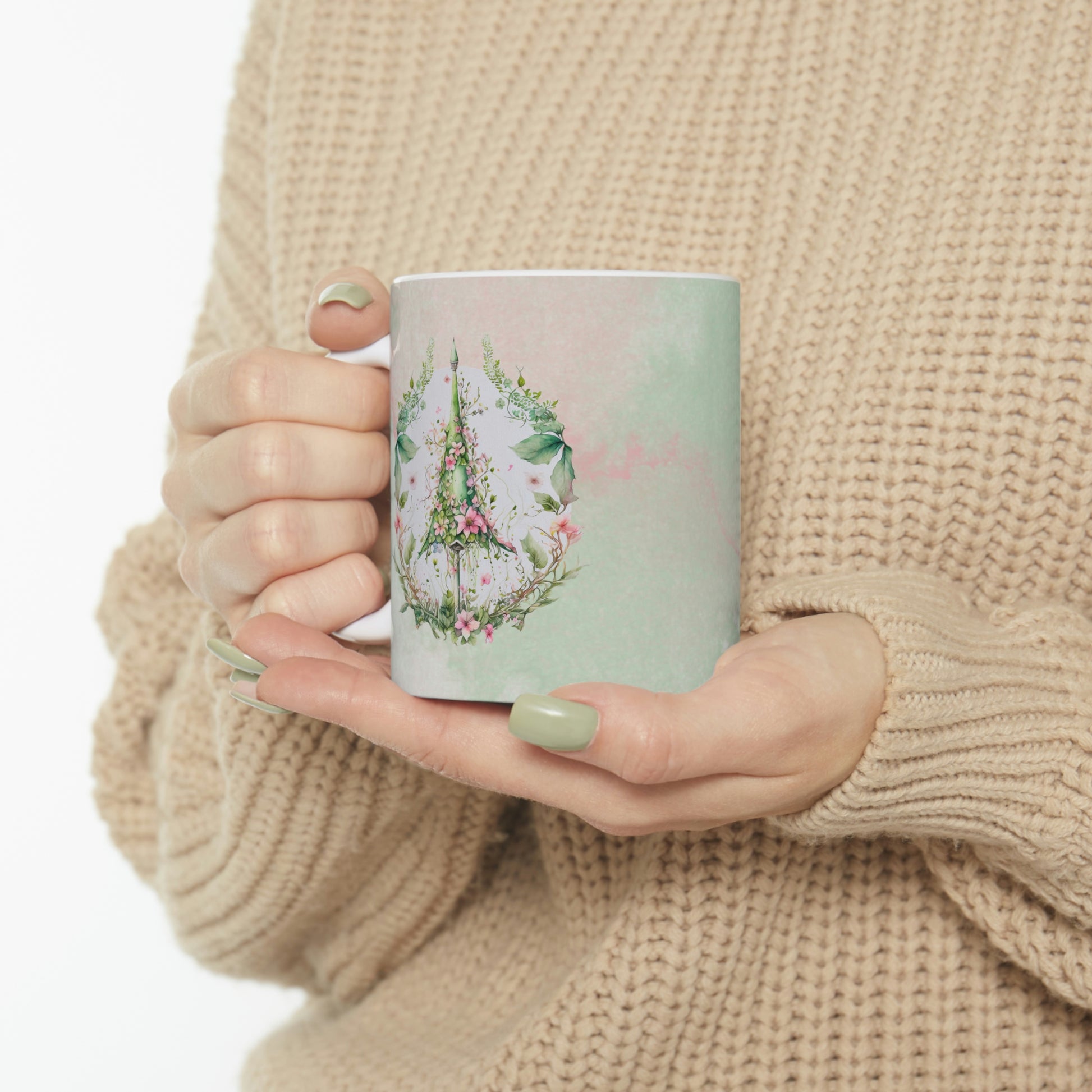 Spring Topiary Watercolor Ceramic Mug 11oz